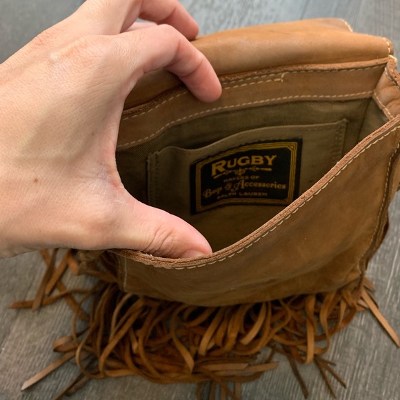 RUGBY cross-body brown leather fringe bag - Picture 4 of 5